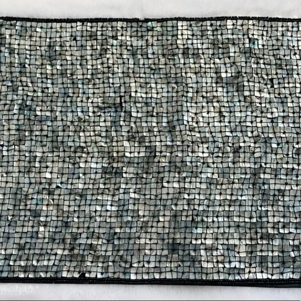 Blue Gray Target Capiz Table Runner